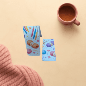 Cozy Knitting Magnetic Bookmark Duo – cozy reader lifestyle flat lay with coordinating magnetic bookmarks – The Simply Magnetic Shoppe