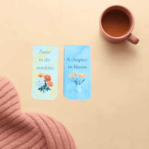 Golden Hour Garden Magnetic Bookmark Duo – cozy reader lifestyle flat lay with coordinating magnetic bookmarks – The Simply Magnetic Shoppe